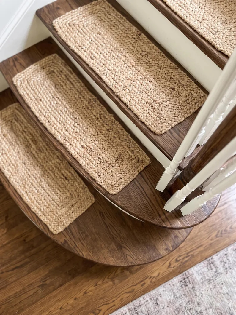 Natural Braided Beige Jute Stair Treads Set