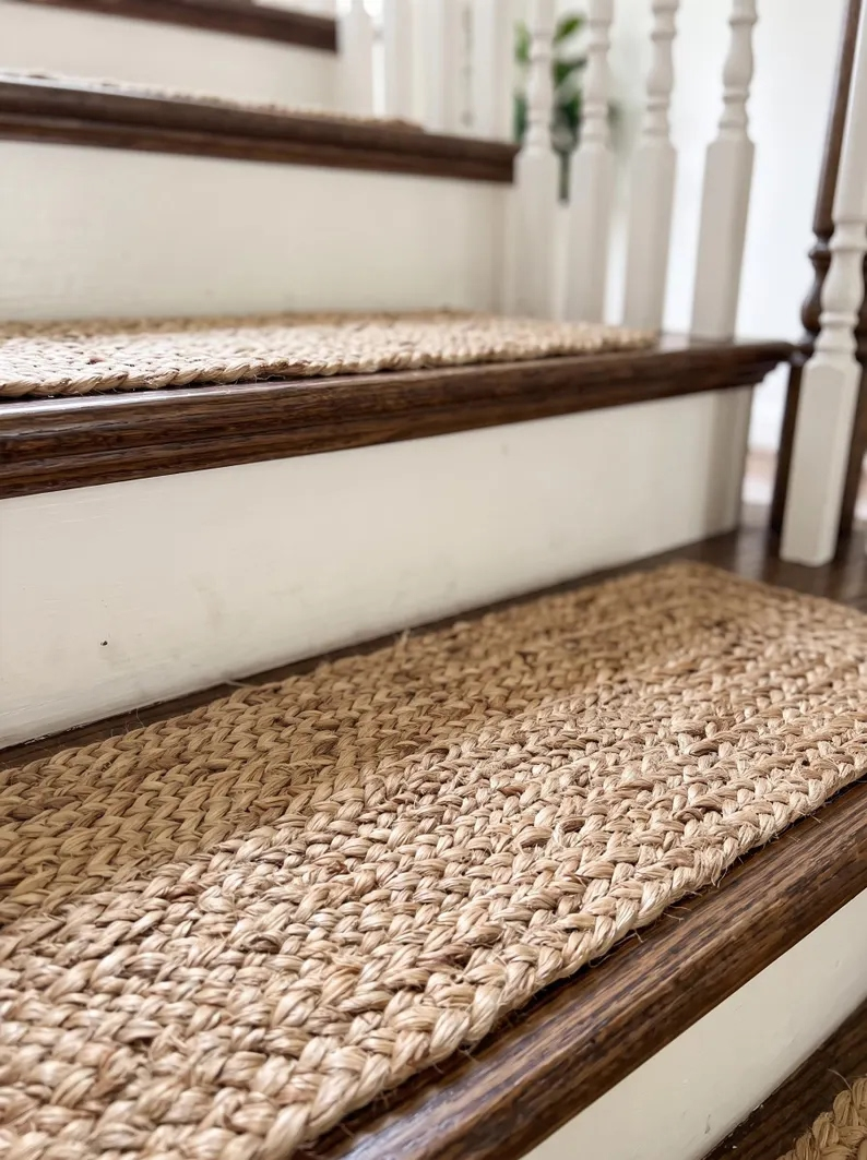 Natural Braided Beige Jute Stair Treads Set - Image 2