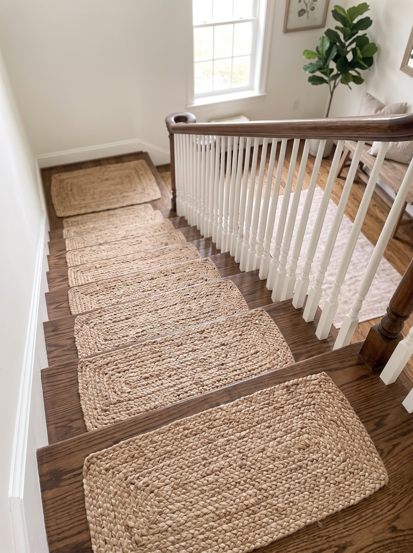 Natural Braided Beige Jute Stair Treads Set - Image 9