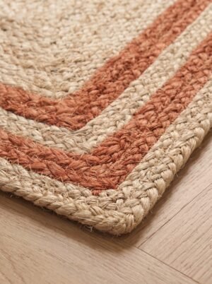 Hand-Braided Stair Rug with Terracotta Border