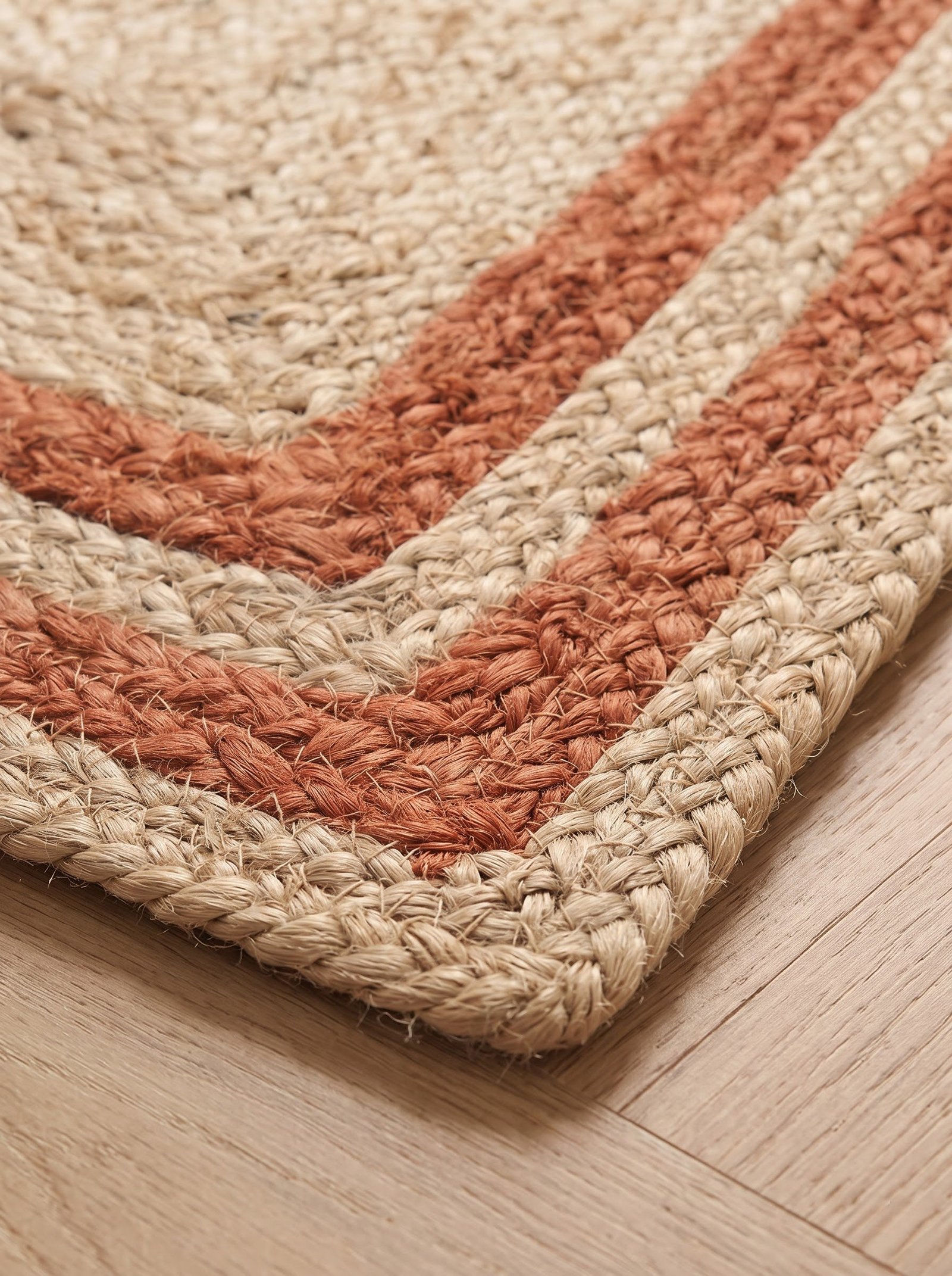 Hand-Braided Stair Rug with Terracotta Border