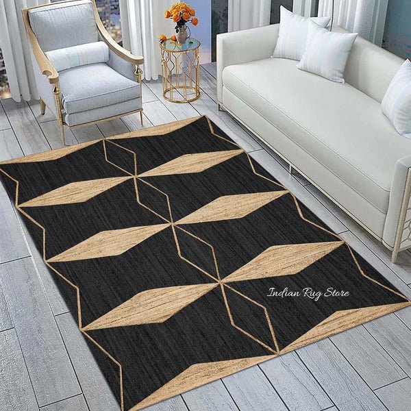 Attractive Black Beige Hand Braided Interior Jute Area Rug - Image 8