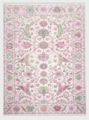 Pink & Green Oushak Dining Room Rug