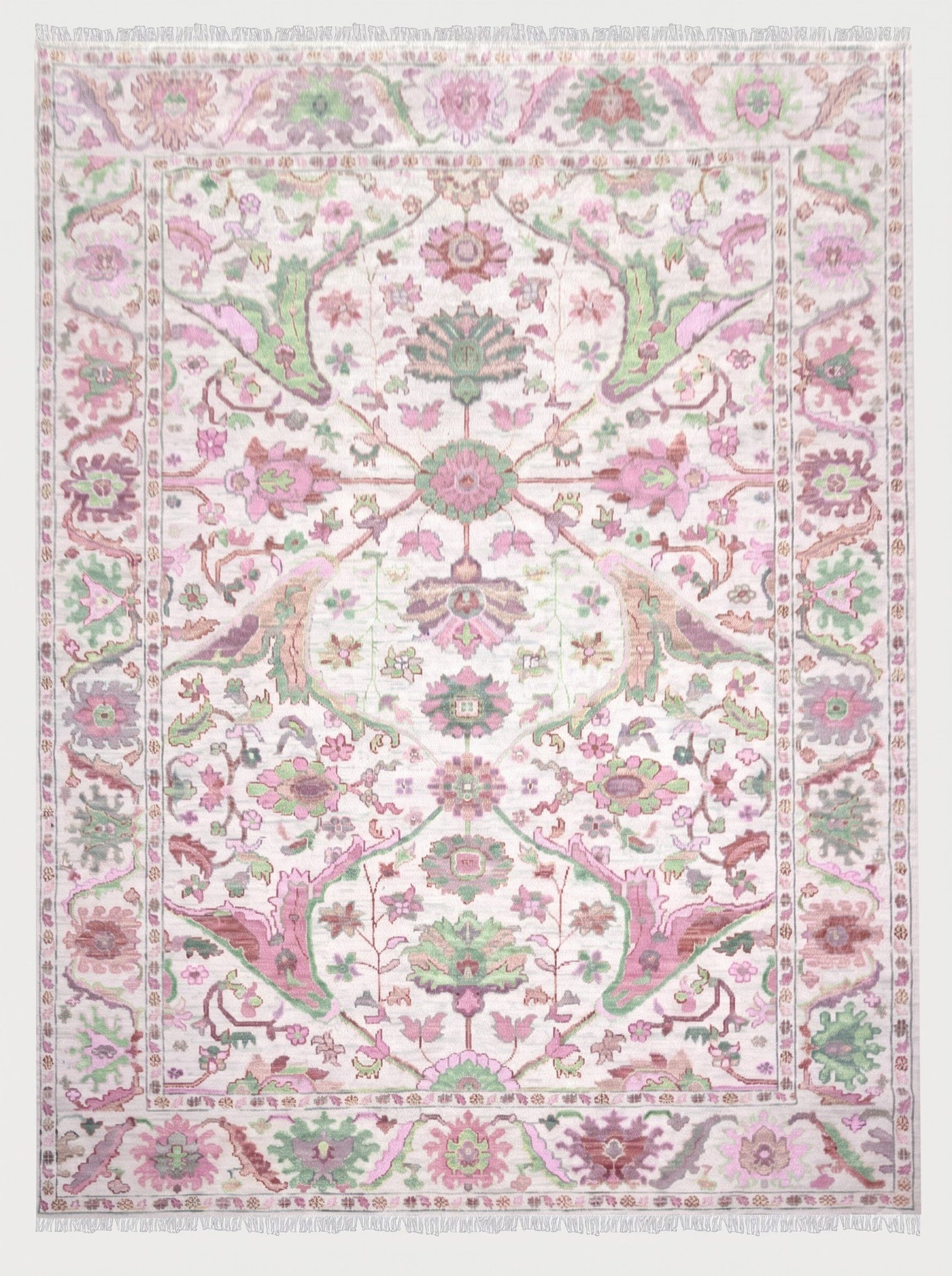 Pink & Green Oushak Dining Room Rug