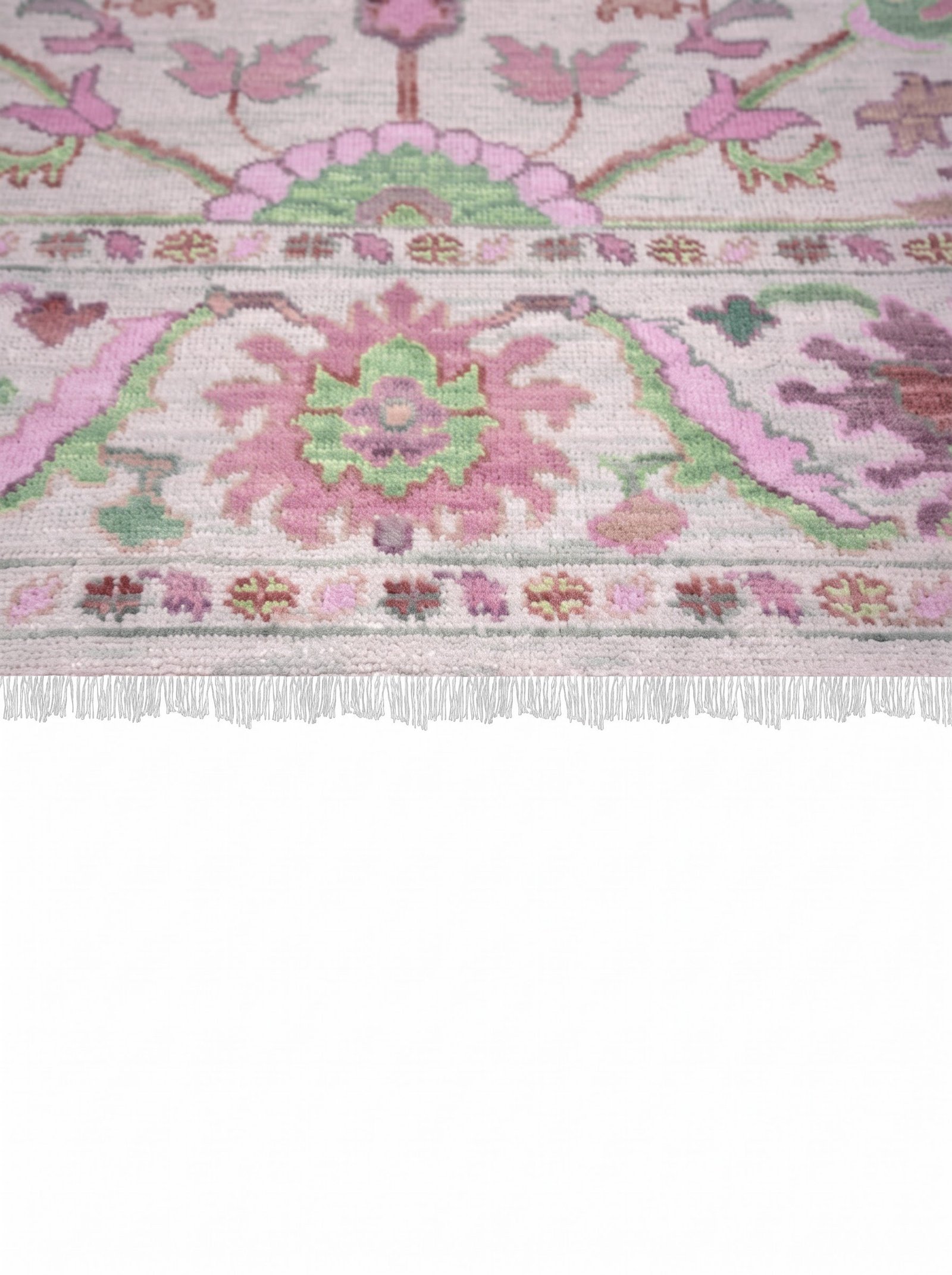 Pink & Green Oushak Dining Room Rug - Image 3
