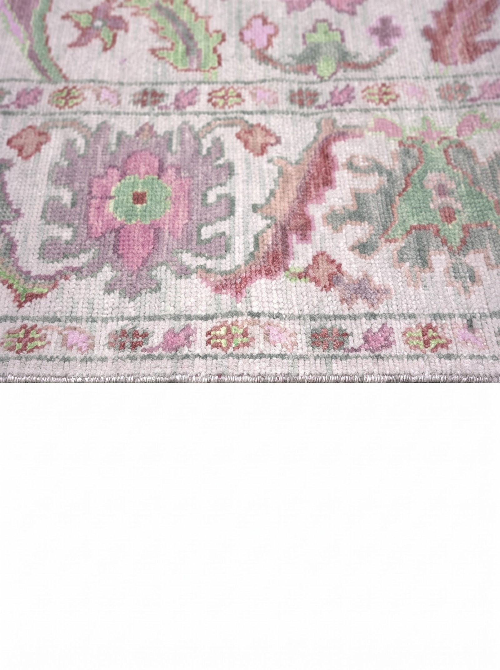 Pink & Green Oushak Dining Room Rug - Image 4