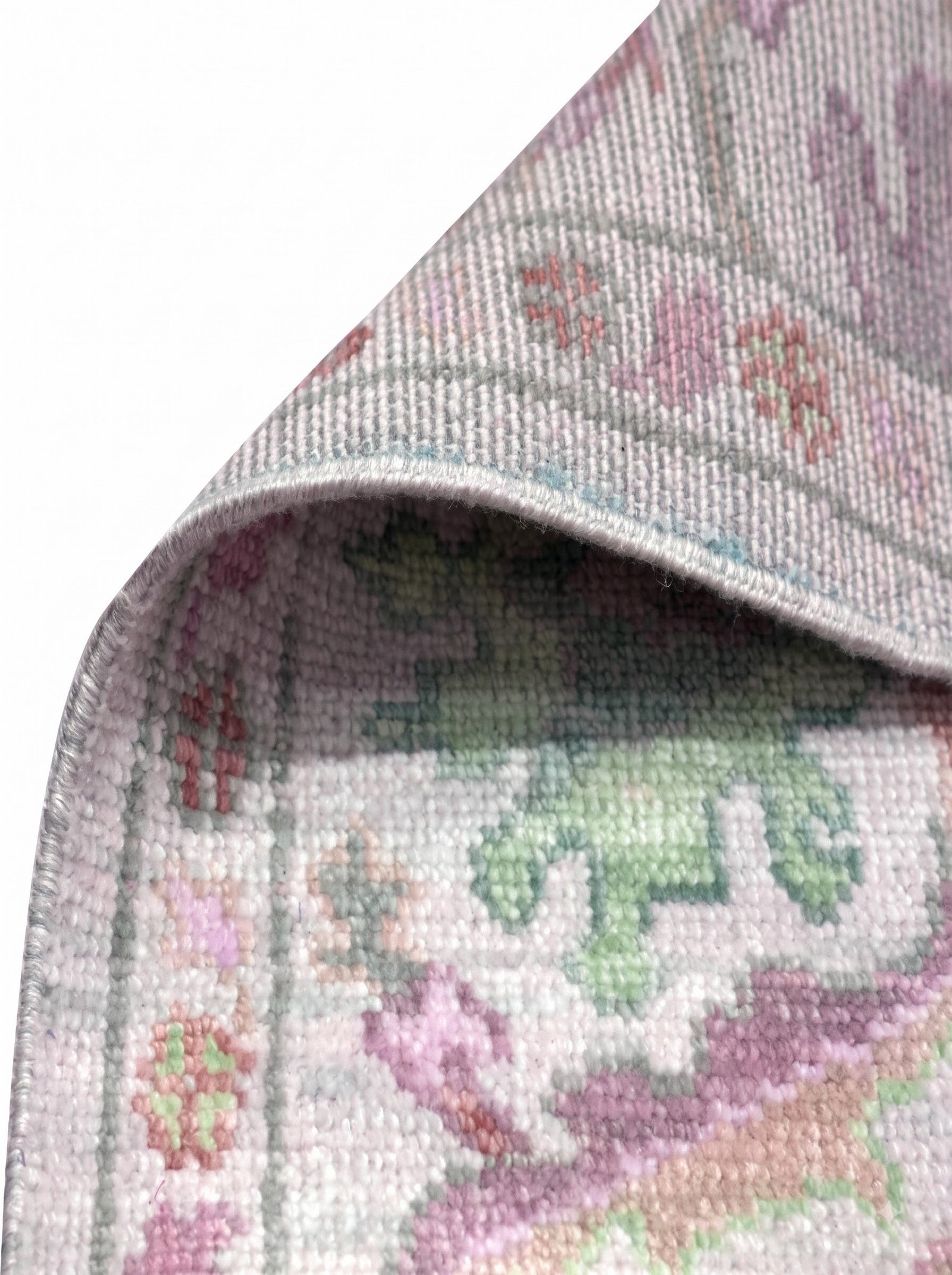 Pink & Green Oushak Dining Room Rug - Image 5