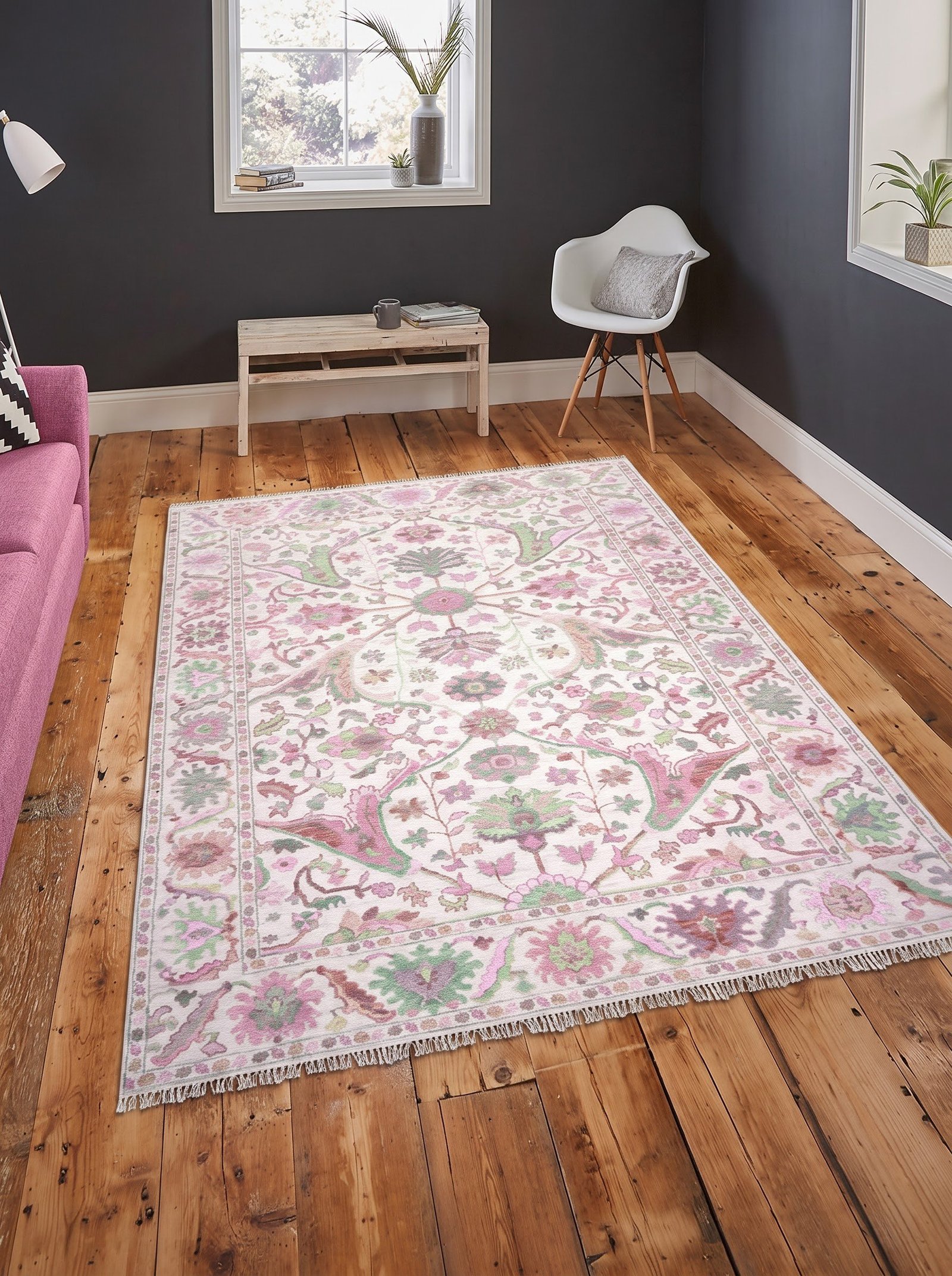 Pink & Green Oushak Dining Room Rug - Image 6