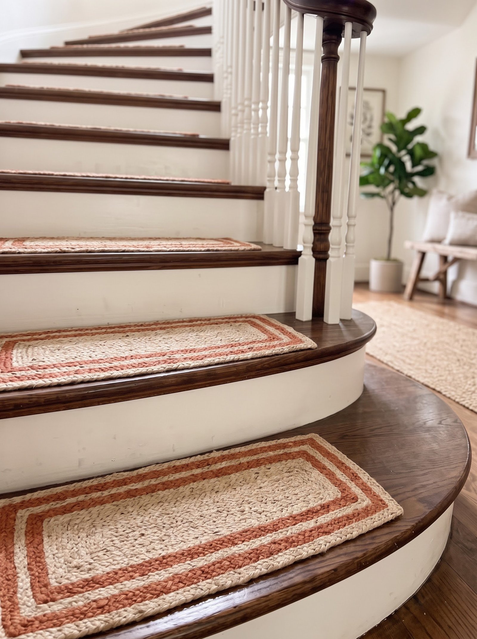 Hand-Braided Stair Rug with Terracotta Border - Image 4