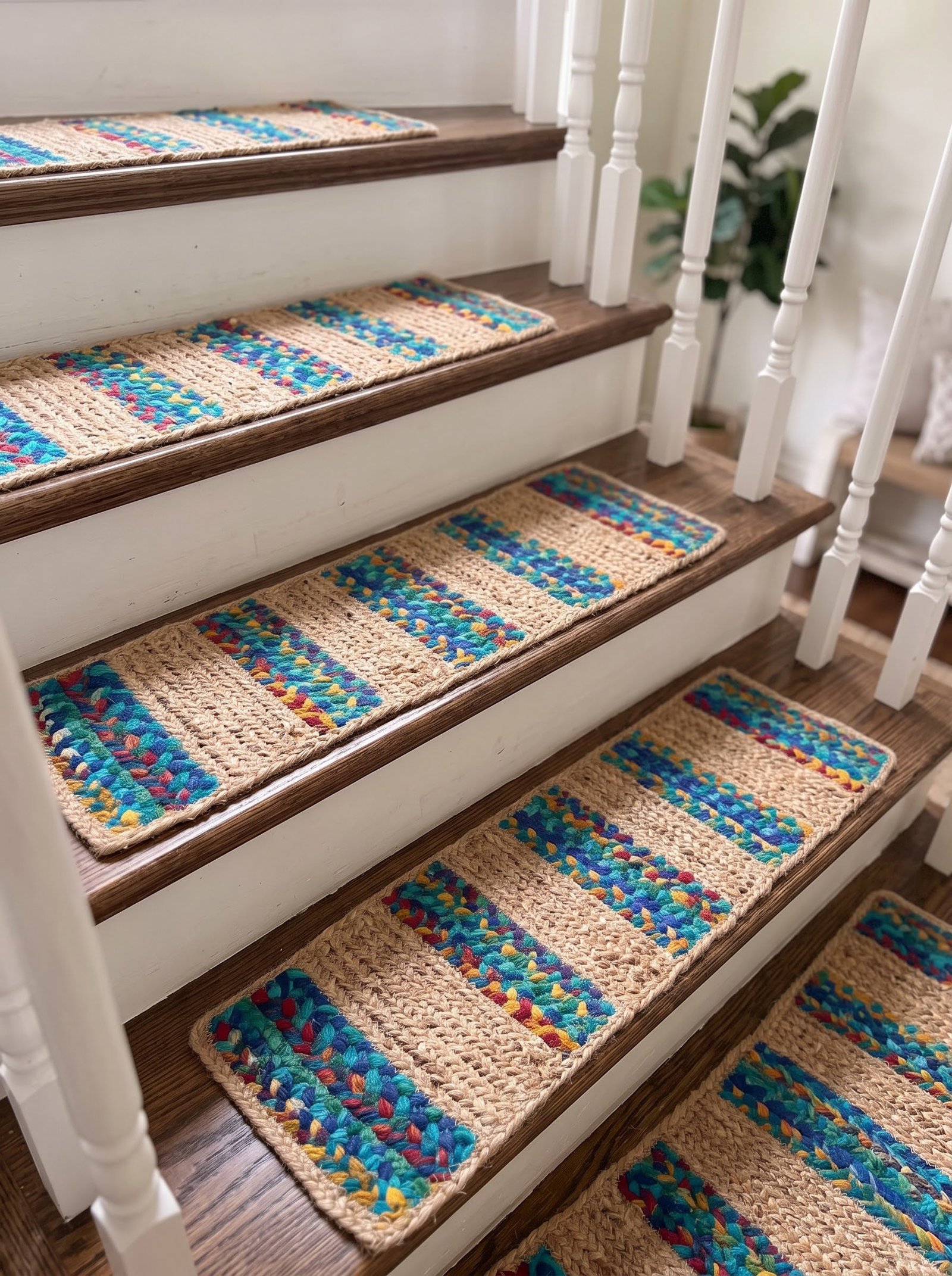 Turquoise Inlay Handwoven Stair Tread Mats - Image 8
